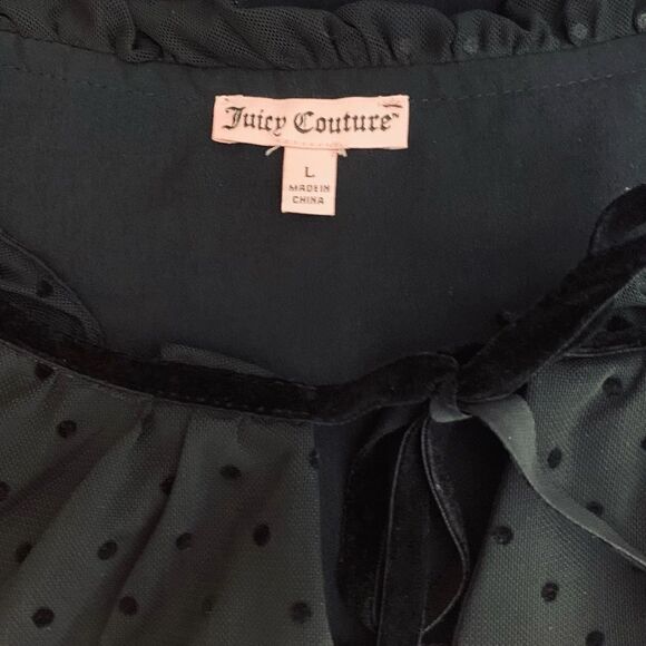 𝅺Juicy Couture Overlay Layered Top Womens Size Large Swiss Dot Black - Picture 6 of 7